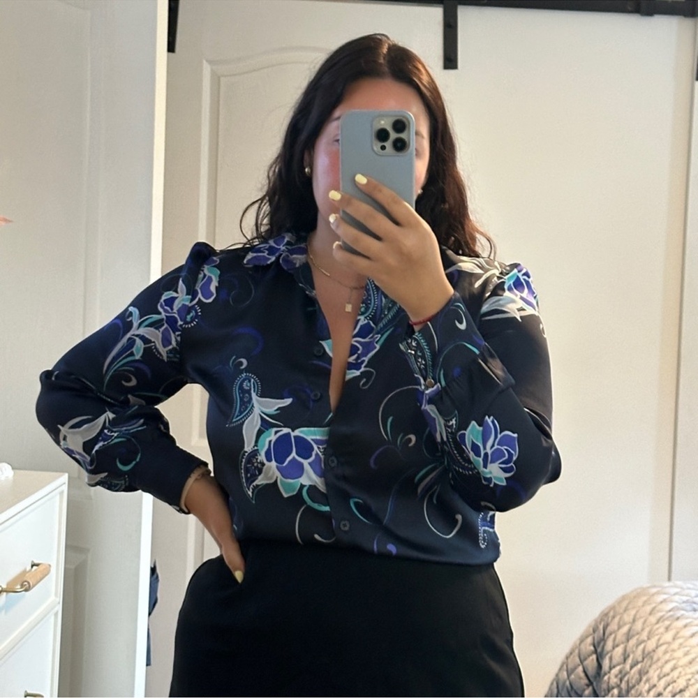 Chico's Navy and Teal Paisley Shirt
